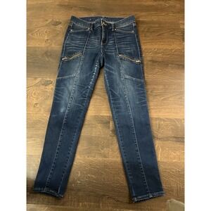 White House Black Market The Skinny Ankle Jeans Dark Wash Zipper Pockets Size 4